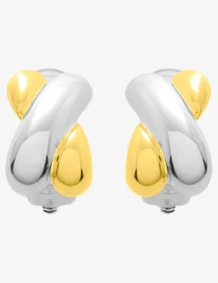 Boucles d'oreilles à clip anneaux bicolores croisés plaqué or et rhodium SO OR