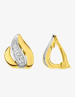 Boucles d'oreilles à clip courbes bicolores plaqué or, rhodium et oxyde de zirconium SO OR