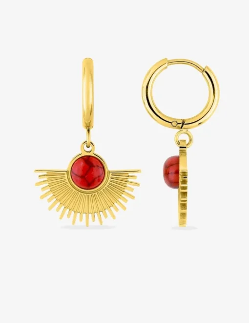 Boucles d'oreilles acier doré, motif et turquoise rouge SO OR