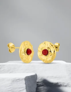 Boucles d'oreilles acier doré et rubis synthétique SO OR
