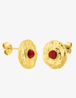 Boucles d'oreilles acier doré et rubis synthétique SO OR