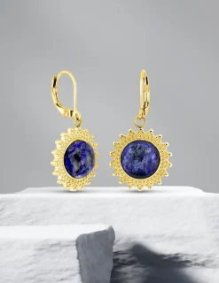 Boucles d'oreilles acier doré brisure et lapis-lazuli bleu SO OR