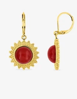 Boucles d'oreilles acier doré brisure et agate rouge SO OR