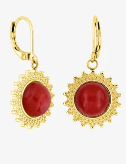 Boucles d'oreilles acier doré brisure et agate rouge SO OR