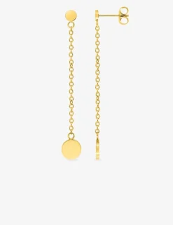 Boucles d'oreilles acier doré avec chaine et jeton pendant SO OR