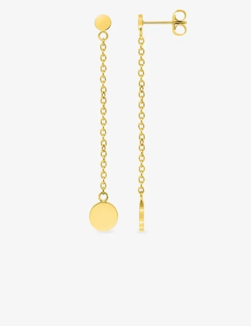 Boucles d'oreilles acier doré avec chaine et jeton pendant SO OR