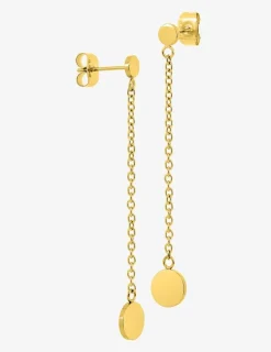 Boucles d'oreilles acier doré avec chaine et jeton pendant SO OR