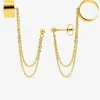 Boucles d'oreilles acier doré double chaine et anneau SO OR