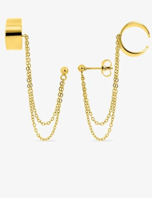 Boucles d'oreilles acier doré double chaine et anneau SO OR