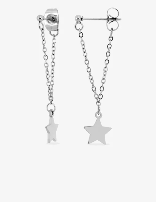 Boucles d'oreilles acier gris pendantes avec chaine et étoile SO OR