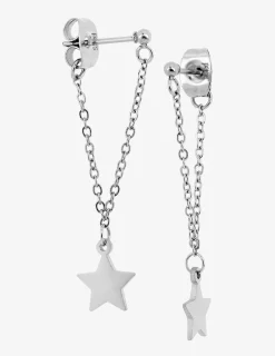 Boucles d'oreilles acier gris pendantes avec chaine et étoile SO OR