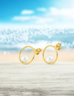 Boucles d'oreilles anneau or jaune 375‰ et perle 6 mm SO OR