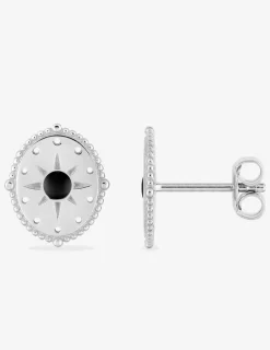 Boucles d'oreilles argent 925 ‰ rhodié motif tendance et laque noire SO OR