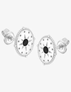 Boucles d'oreilles argent 925 ‰ rhodié motif tendance et laque noire SO OR