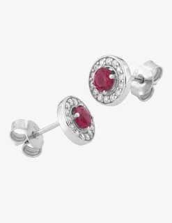 Boucles d'oreilles argent 925‰ rhodié et oxyde de zirconium rouge accompagné SO OR