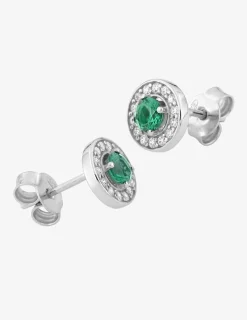 Boucles d'oreilles argent 925‰ rhodié oxyde de zirconium vert accompagné SO OR