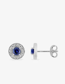 Boucles d'oreilles argent 925‰ rhodié et oxyde de zirconium bleu accompagné SO OR