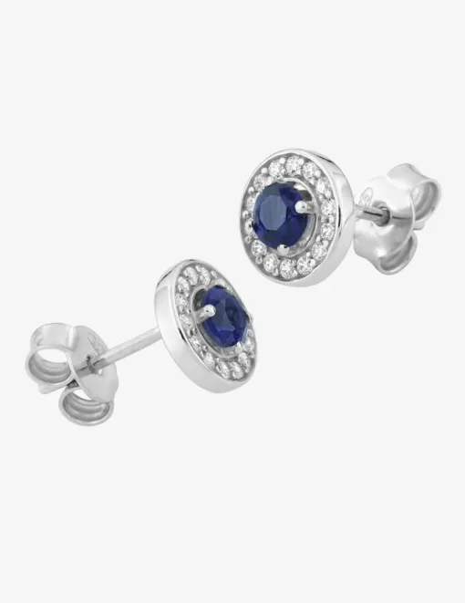 Boucles d'oreilles argent 925‰ rhodié et oxyde de zirconium bleu accompagné SO OR