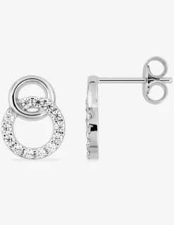 Boucles d'oreilles argent rhodié 925%o avec oxyde de zirconium avec deux ronds SO OR