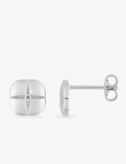 Boucles d'oreilles argent 925 ‰ rhodié avec motif trèfle et oxydes de zirconium SO OR