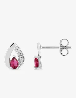 Boucles d'oreilles argent 925 ‰ rhodié en amande avec oxydes de zirconium rouge et blanc SO OR