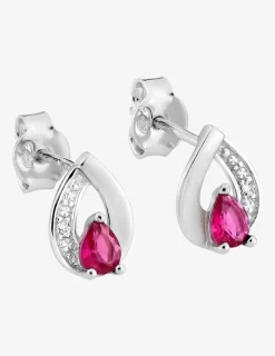 Boucles d'oreilles argent 925 ‰ rhodié en amande avec oxydes de zirconium rouge et blanc SO OR