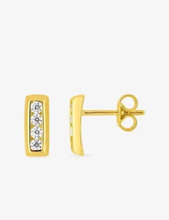 Boucles d'oreilles barrettes en or jaune 375‰ et oxyde de zirconium SO OR