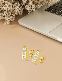 Boucles d'oreilles barrettes en or jaune 375‰ et oxyde de zirconium SO OR