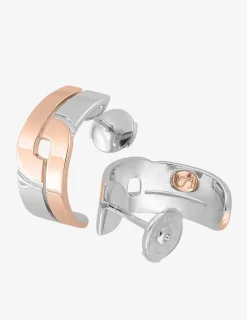 Boucles d'oreilles bicolores argent 925 ‰ bombées SO OR