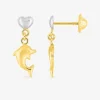 Boucles d'oreilles bicolores cœur et dauphin or 750‰ SO OR