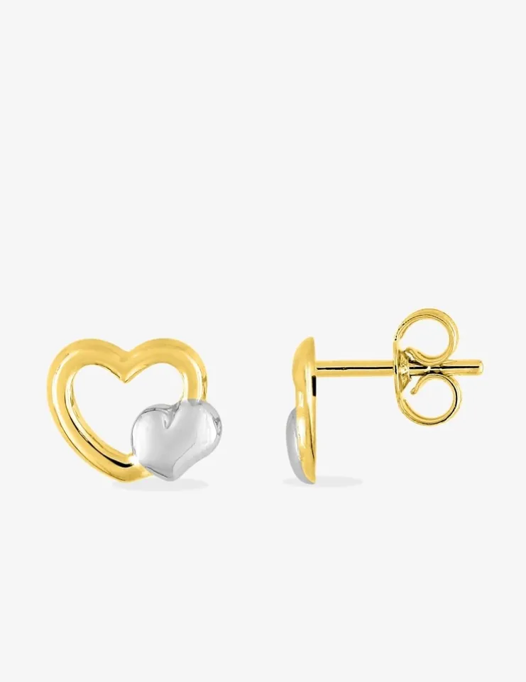 Boucles d'oreilles bicolores cœurs or 375‰ SO OR