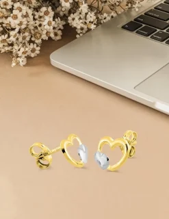 Boucles d'oreilles bicolores cœurs or 375‰ SO OR