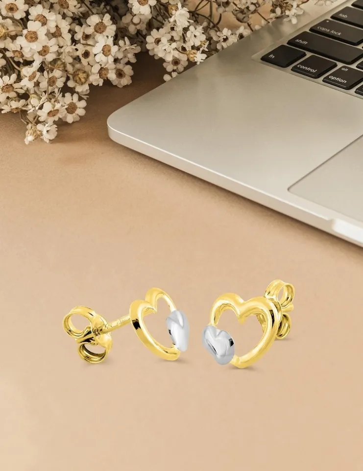 Boucles d'oreilles bicolores cœurs or 375‰ SO OR