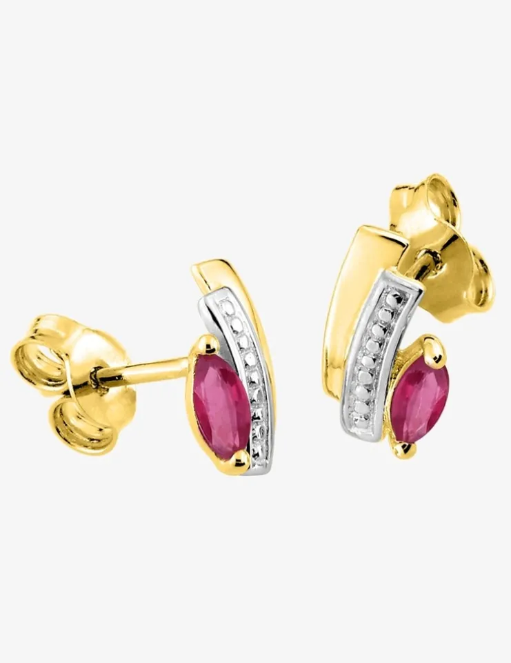 Boucles d'oreilles bicolores or 375‰ et rubis SO OR