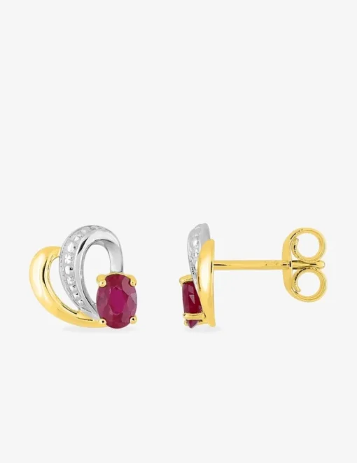 Boucles d'oreilles boucles bicolores or 375‰ et rubis SO OR