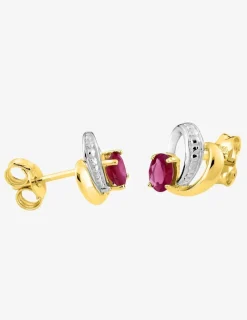 Boucles d'oreilles boucles bicolores or 375‰ et rubis SO OR