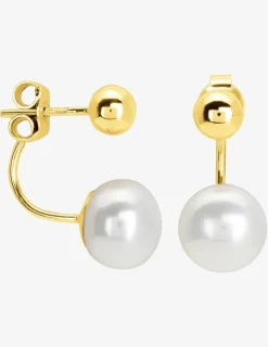 Boucles d'oreilles boule or jaune 375‰ et perle de culture d'eau douce 8 mm SO OR