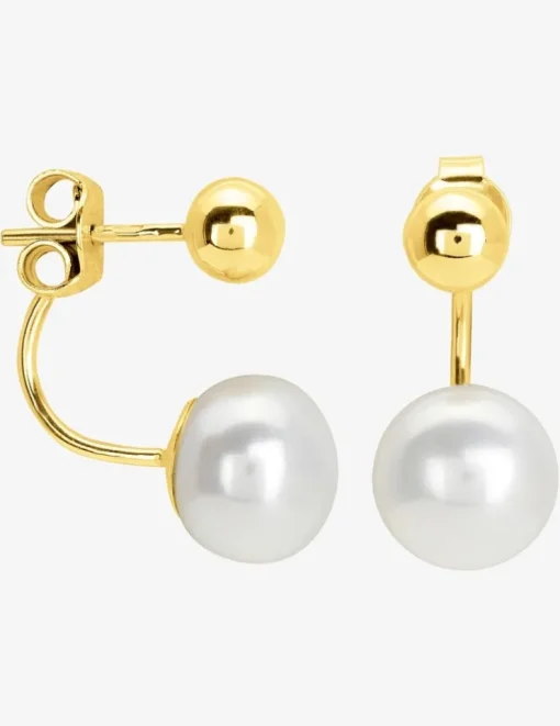 Boucles d'oreilles boule or jaune 375‰ et perle de culture d'eau douce 8 mm SO OR