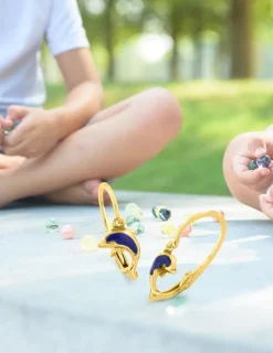 Boucles d'oreilles brisures dauphins or jaune 375‰ et laque SO OR