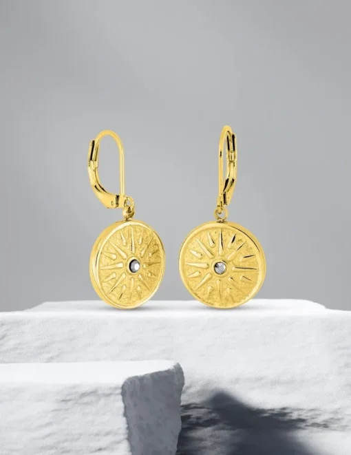 Boucles d’oreilles brisure acier doré et cristal blanc SO OR