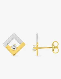 Boucles d'oreilles carrées or 375‰ et oxyde de zirconium SO OR