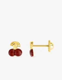 Boucles d'oreilles cerises or jaune 375‰ et laque SO OR