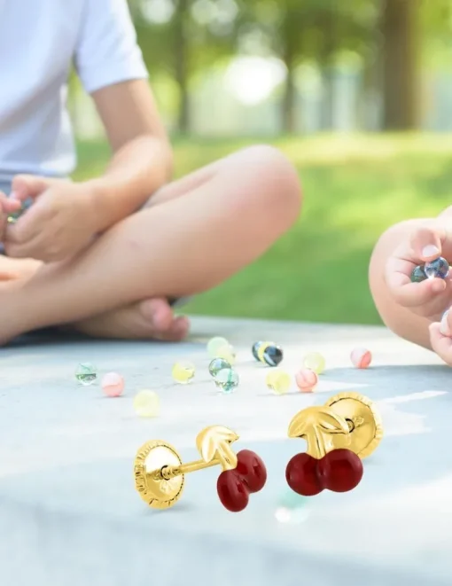 Boucles d'oreilles cerises or jaune 375‰ et laque SO OR