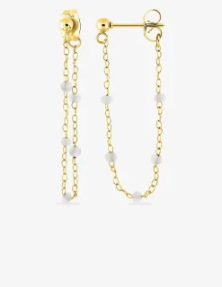 Boucles d'oreilles chaîne pendante acier doré et cristaux blancs SO OR