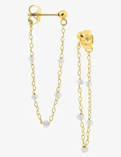 Boucles d'oreilles chaîne pendante acier doré et cristaux blancs SO OR