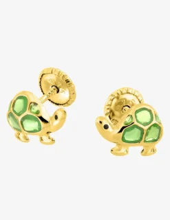 Boucles d'oreilles clou en or 750‰ tortue émail laqué fermoir vis SO OR