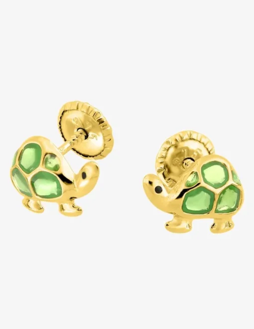 Boucles d'oreilles clou en or 750‰ tortue émail laqué fermoir vis SO OR