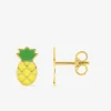Boucles d'oreilles clous ananas plaqué or et laque jaune et verte SO OR