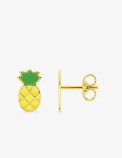 Boucles d'oreilles clous ananas plaqué or et laque jaune et verte SO OR