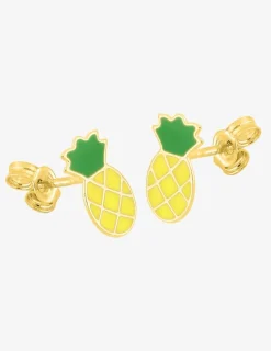 Boucles d'oreilles clous ananas plaqué or et laque jaune et verte SO OR
